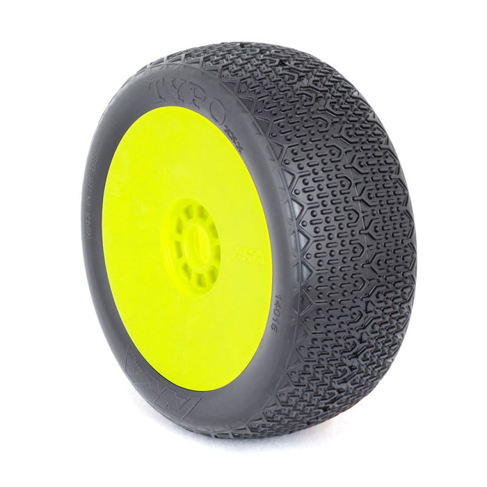 AKA AKA14015VRY 1/8 Buggy Typo (Super Soft) Evo Wheel Pre-Mounted Yellow (8319052054765)