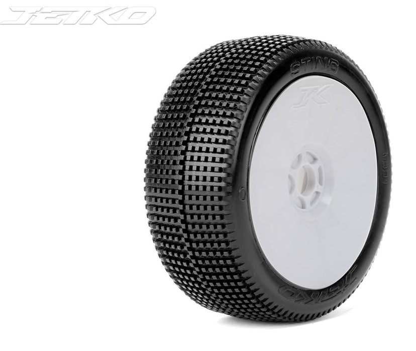 Jetko JKO1001DWUSG STING: 1/8 Buggy/Dish/White Rim/Ultra Soft/Glued Pair (8347090190573)