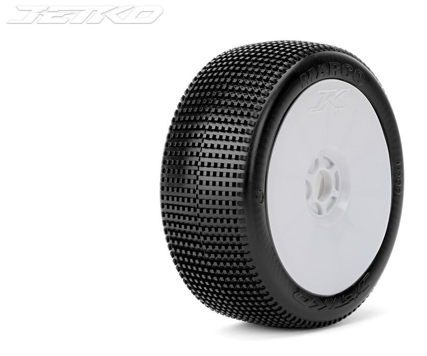 Jetko JKO1003DWSSG MARCO: 1/8 Buggy/Dish/White Rim/Super Soft/Glued Pair - Hobby City NZ (8347090485485)