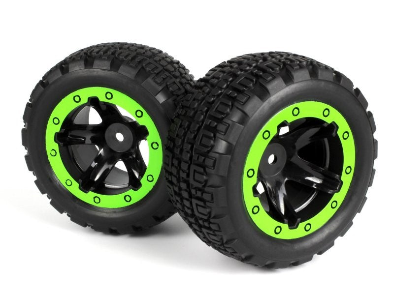 Blackzon 540094 Wheel & Tire Slyder ST Black/Green (2) (8503314841837)