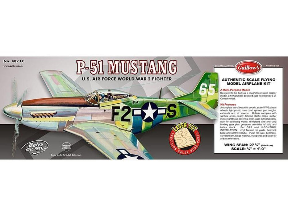 Guillows #402LC 1/16 P-51 Mustang - Balsa Flying Kit - Hobby City NZ