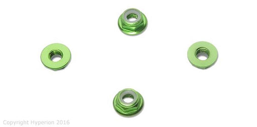 xHyperion HP-NUTLPGR4 4MM FLANGE LOCK NUT SET GREEN (LOW PROFILE) (7537627234541)