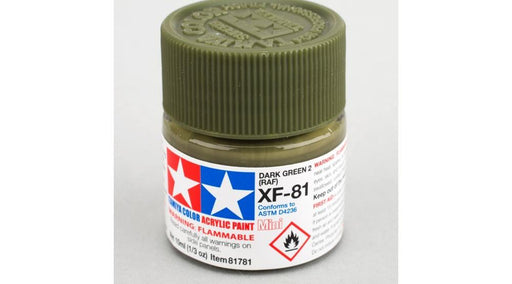 Tamiya 81781 XF-81 Flat Dark Green 2 (RAF) Acrylic Mini Pottle 10ml (8225538867437)