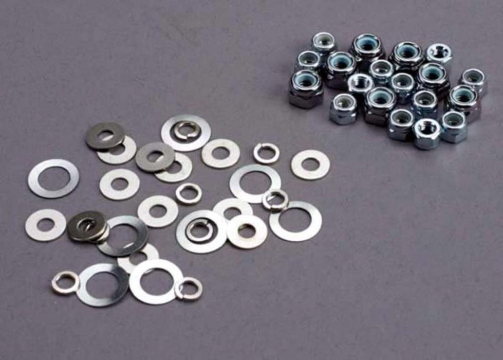 Traxxas 1252 - Nut set lock nuts (3mm (11) and 4mm(7)) & washer set (8827579203821)