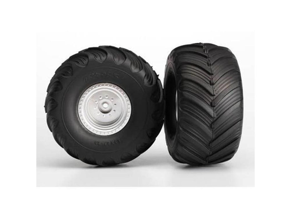 Traxxas 3665X - Chrome Wheels Terra Groove Dual Profile Tires Foam Inserts (2) (8338403295469)