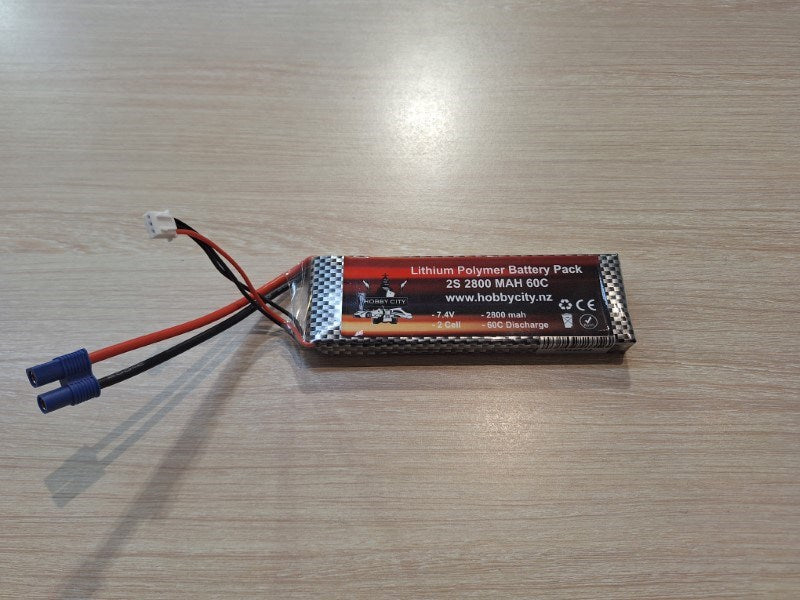 Hobby City 7.4V 2S 2800mah 60C Lipo Battery EC3 Plug (8150709403885)