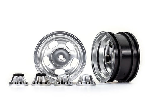 Traxxas 8158 Wheels 2.2" satin chrome (2)/ center caps (2) (requires #8255A extended thread stub axle) (8177833738477)