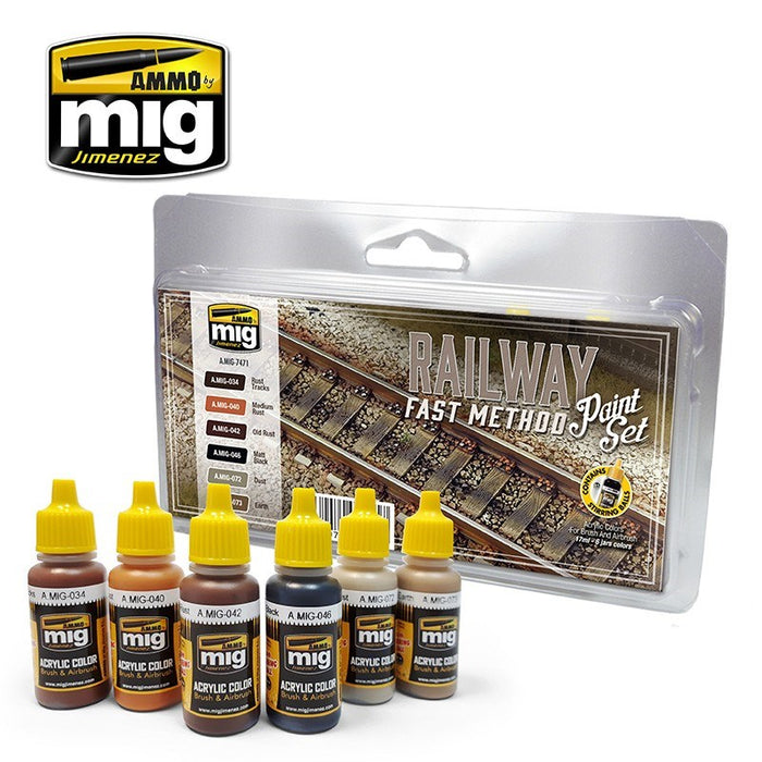 AMMO by Mig Jimenez A.MIG-7471 RAILWAY FAST METHOD PAINT SET (8170391961837)