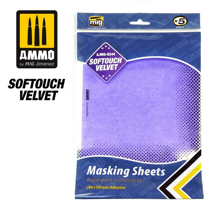 AMMO by Mig Jimenez 8244 SOFTOUCH VELVET Masking Sheets (x5 sheets 280mm x 195mm) (6660655775793)