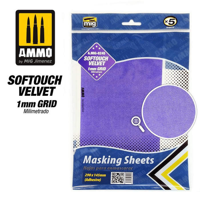 AMMO by Mig Jimenez 8245 SOFTOUCH VELVET Masking Sheet 1mm Grid 290x145 (6657326546993)