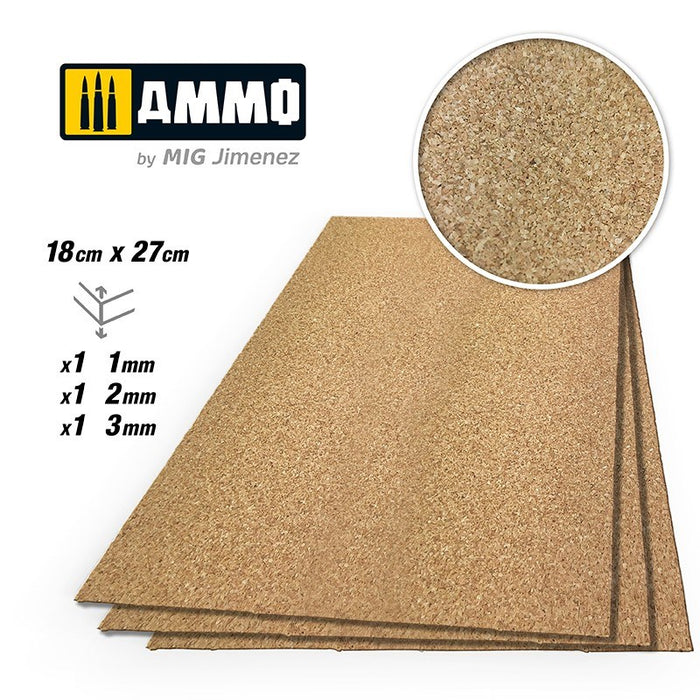 AMMO by Mig Jimenez A.MIG-8838 CREATE CORK Fine Grain Mix (1mm 2mm and 3mm) 1 pc each size - Hobby City NZ