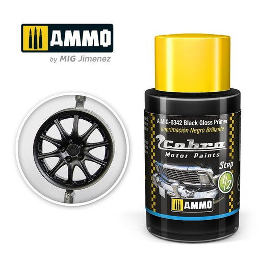 AMMO by Mig Jimenez A.MIG-0342 Cobra Motor Black Gloss Primer Acrylic Paint (8469603647725)