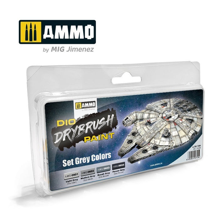 AMMO by Mig Jimenez A.MIG-7300 Drybrush Set Grey Colors (8470978167021)