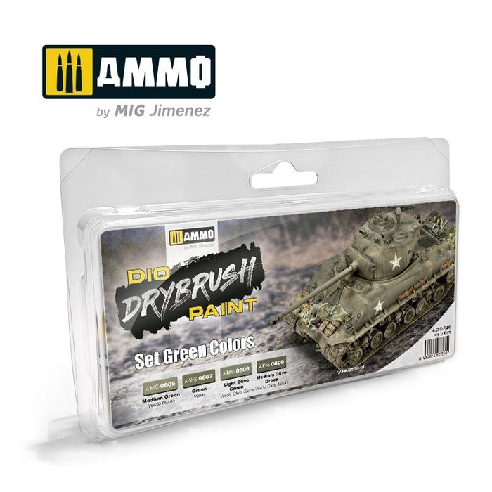 AMMO by Mig Jimenez A.MIG-7301 Drybrush Set Green Colors (8470978199789)