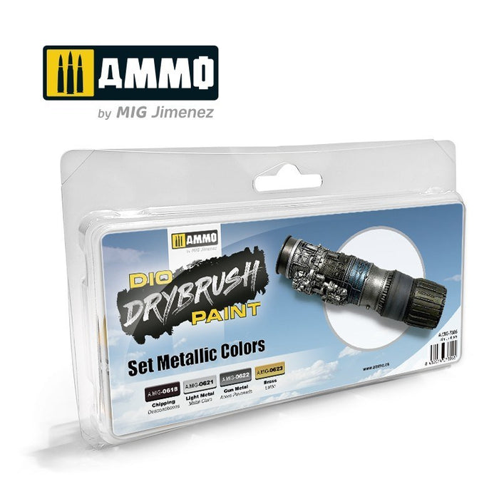 AMMO by Mig Jimenez A.MIG-7305 Drybrush Set Metallic Colors (8470978527469)