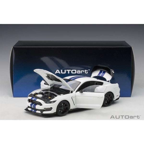 AUTOart 72931 1/18 Ford Mustang Shelby GT-350R (Oxford White/Lightning Blue Stripes) (8324800708845)