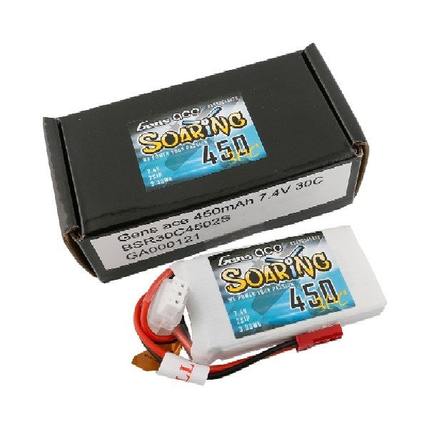 Gens Ace GA0450-2S30-S 450mAh 2S 7.4v 30C 56x31x9mm 33g JST Plug XH Balance Soaring Series (6660651876401)