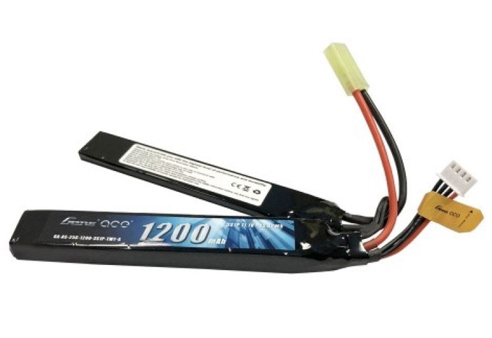 Gens Ace GA1200-3S25-AS-S2 1200mAh 25C 3S 11.1v Airsoft Gun Saddle/Split Lipo Battery