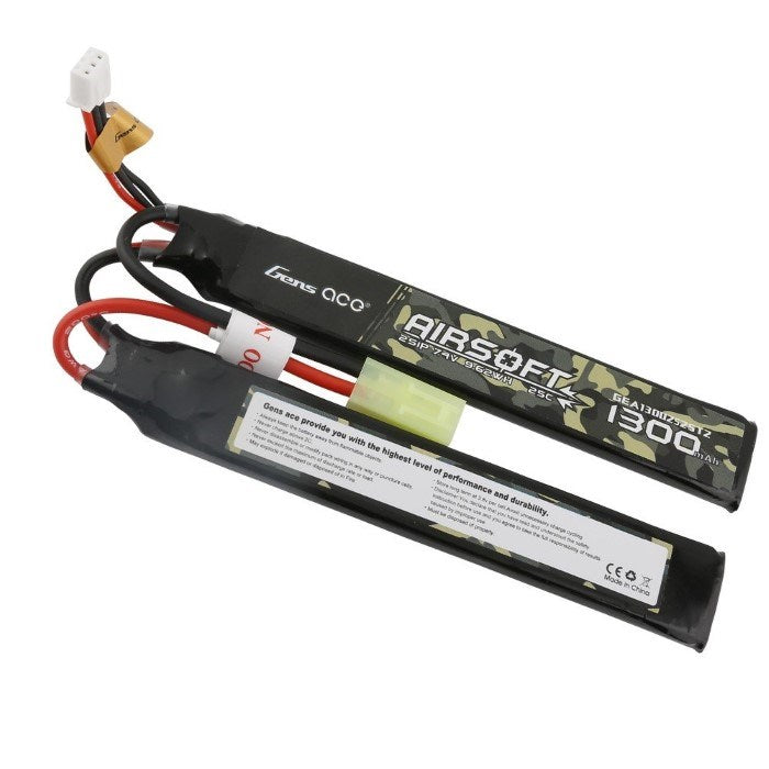 Gens Ace GA1300-2S25-AS-S2 1300mAh 25C 2S 7.4V Airsoft Saddle/Split LiPo (Deans) (7632251683053)