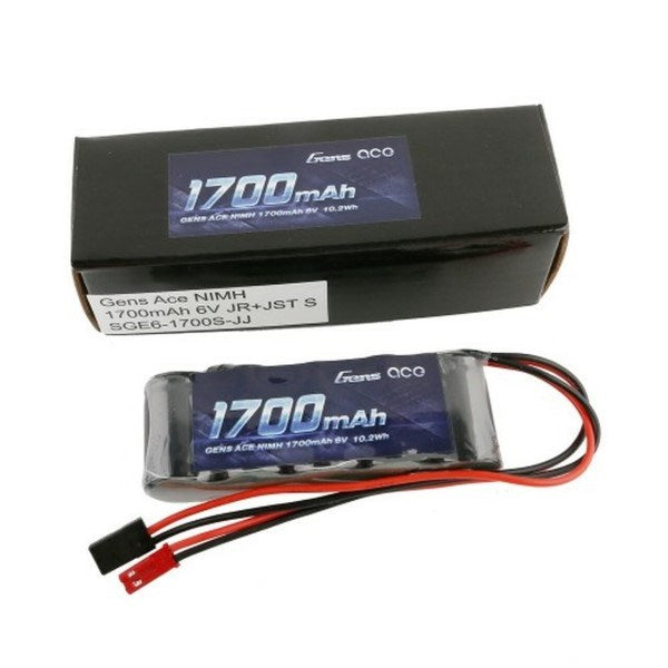 Gens Ace GA1700-6F-RX 1700mAh 6.0V 5-Cell (2/3A) NiMH Flat RX Battery w/Dual JR-JST Plug (8255527321837)