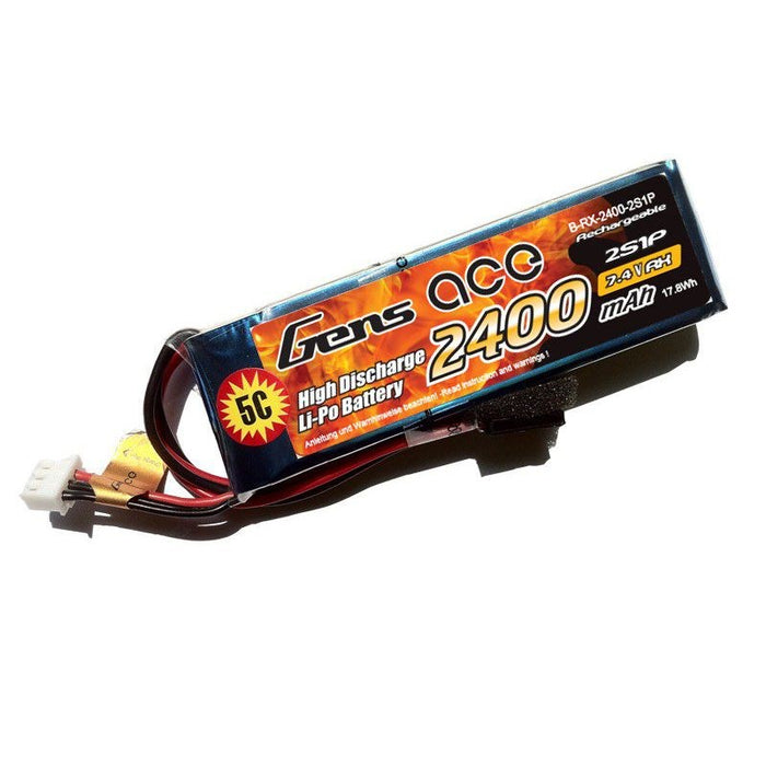 Gens Ace GA2400-2S-RX Gens Ace RX Battery 2400mAh 2S 7.4v 88x29x17mm 94g Universal Servo Plug 3P Futaba & XH BALANCE PLUG Suit 1/8th Buggy RX Box (8137540141293)