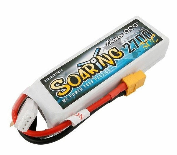 Gens Ace Soaring 2700mAh 11.1V 30C 3S1P LiPo with XT60 Plug (8130725445869)