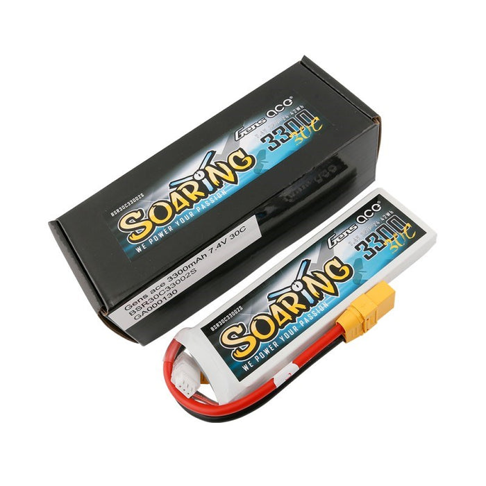 Gens Ace GA3300-2S30-S-XT90 Gens Ace 3300mAh 2S 7.4v 30C 133x42x14mm 186g XT90 Plug XH Balance Soaring Series (8137540337901)