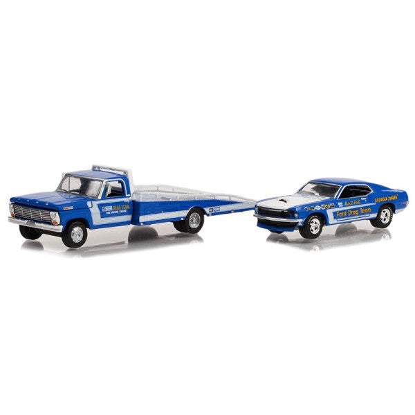 GreenLight 33240-A 1/64 1969 Ford F-350 Ramp Truck w/1969 Ford Mustang - Drag Team "The Going Thing" (8868024221933)