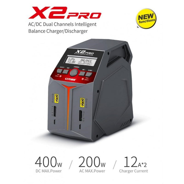 GT Power GT-X2PRO-V2 NEW X2 Pro V2 Dual Channel Smart Charger. 2x100W or 1x200w Lipo 1-6S NiCad NiMh PB. AC/DC - Hobby City NZ (8446605689069)