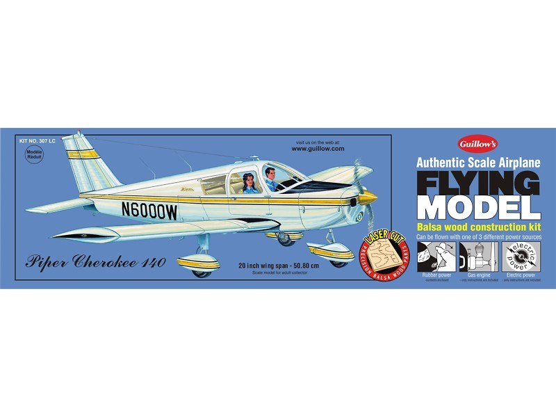 Guillows #307LC 1/20 Piper Cherokee 140 - Balsa Flying Kit (8324596564205)