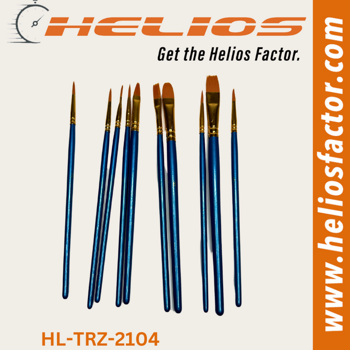 Helios - 10 Pcs Set Professional Nylon Paint Brush - Watercolor Acrylic - Wooden Handle (8754690982125)