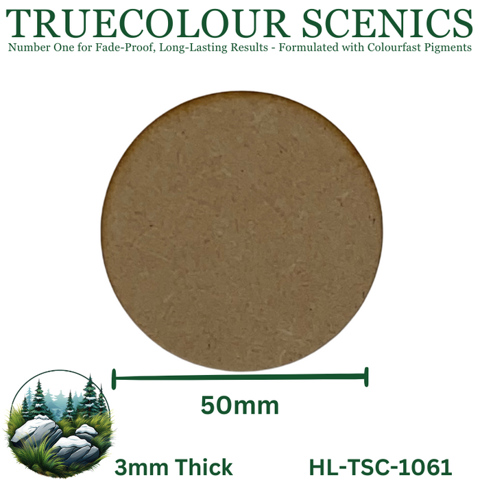 Truecolour Scenics Miniture Base (MDF) - Round - 50mm (Round) x 3mm (Thick) (8903772864749)