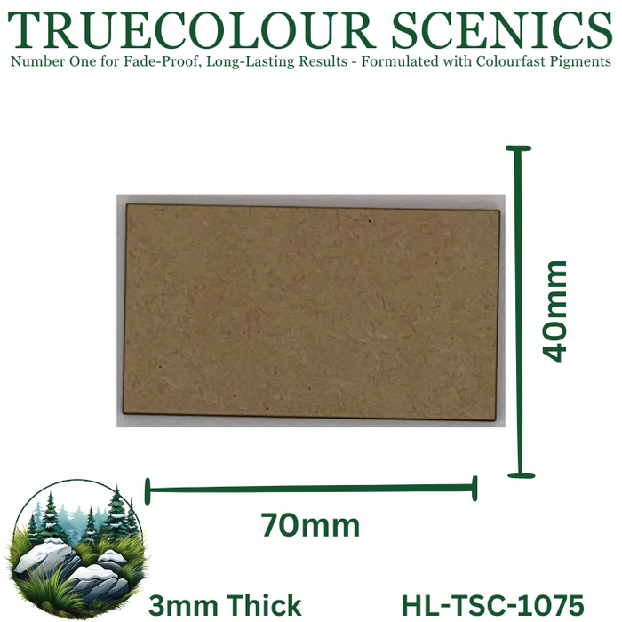 Truecolour Scenics Miniture Base (MDF) - Rectangle - 40mm(W) x 70mm(L) x 3mm(H) (8903773782253)