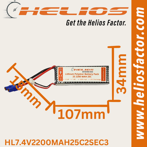 Helios - 7.4V 2S 2200mah 25C Lipo Battery EC3 Plug (8322070905069)