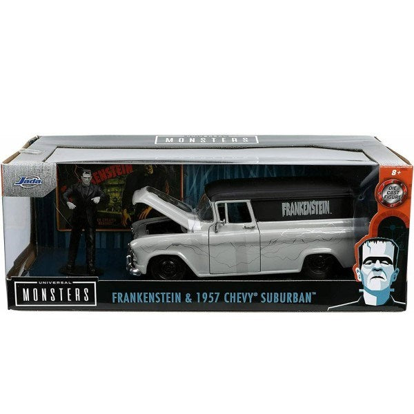 Jada 32191 1/24 1957 Chevrolet Suburban w/Frankenstein Monster Figurine - Universal Monsters