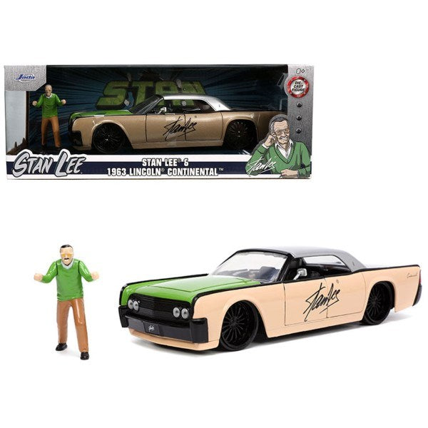 Jada 32778 1/24 1963 Lincoln Continental w/Stan Lee Figurine (Beige/Green) - Hobby City NZ