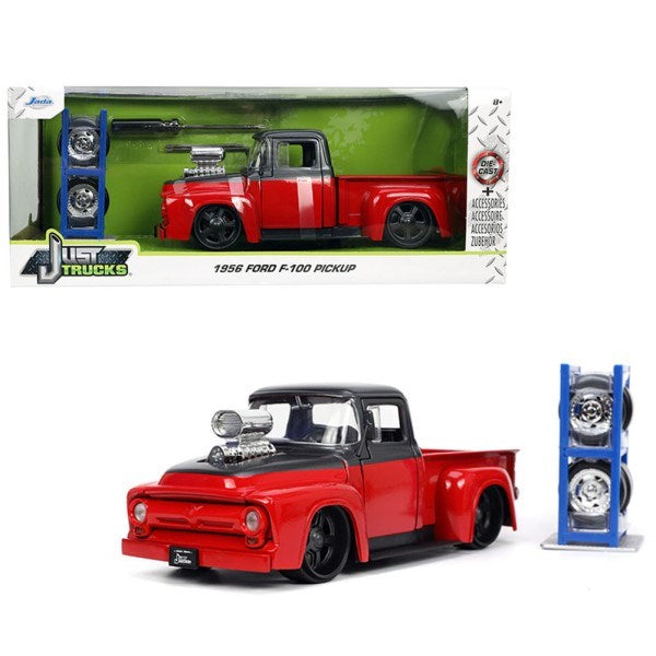 Jada 33019 1/24 1956 Ford F-100 (Red/Grey) w/Wheel Rack - Just Trucks (8137532539117)