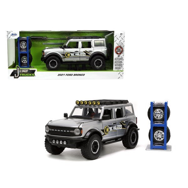 Jada 33852 1/24 2021 Ford Bronco (Silver) w/Wheel Rack - Just Trucks - Hobby City NZ (8062703173869)