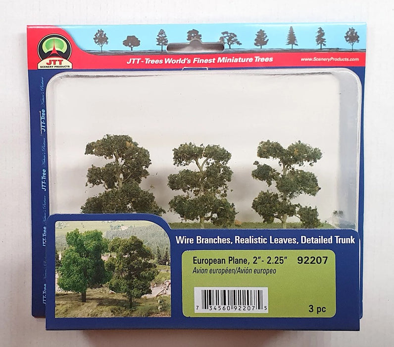 JTT Scenery 92207 Euro Plane Trees 50- 57mm (3) (8346421559533)