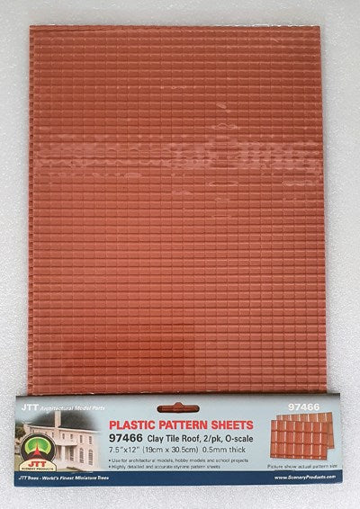 JTT Scenery 97466 Clay Roof Tiles - Styrene Pattern Sheets (2pk) - Hobby City NZ (8324806934765)