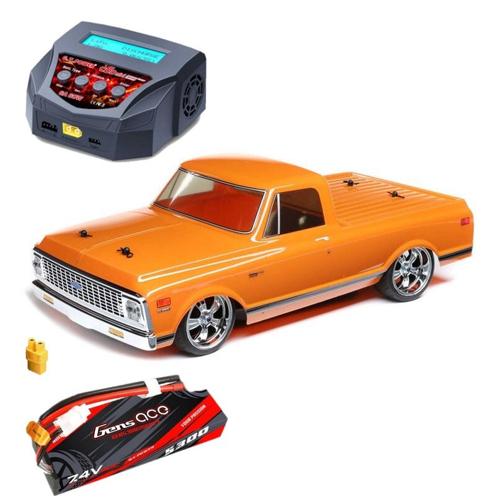 TLR / LOSI LOS03034T1 972 Chevy C10 Pickup 1/10 4WD V100 RTR Orange plus Gens Ace 5300mAh 2S 7.4v 60C Hard Case with XT60 Plug and C6D Mini AC Charger (8374144598253)