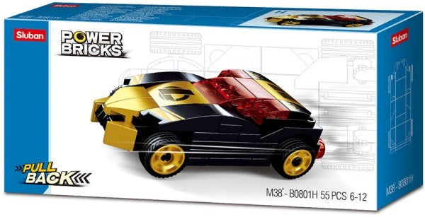 xSluban B0801H Power Bricks: Gold Black Winner - Pull Back Car (55pcs) - Hobby City NZ