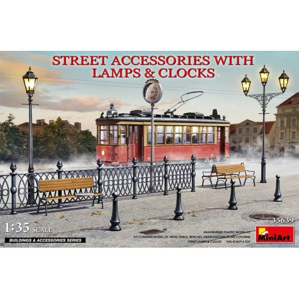 MiniArt 35639 1/35 STREET ACC W/LAMPS & CLOCKS (7759544123629)