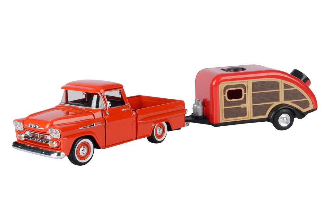 Motormax MX-79311/76083 1/24 1958 Chevrolet Apache Fleetline Pickup with House Trailer