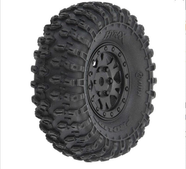 Proline PRO1019410 1/24 Hyrax F/R 1.0" Tyres Mountd 7mm Blk Impulse (4) Fits SCX24 - Hobby City NZ (8319163695341)