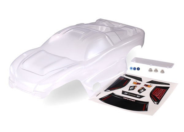 Traxxas 4412 - Body Nitro Rustler (clear requires painting)/window grille lights decal sheet/ wing and aluminum hardware (8827717615853)