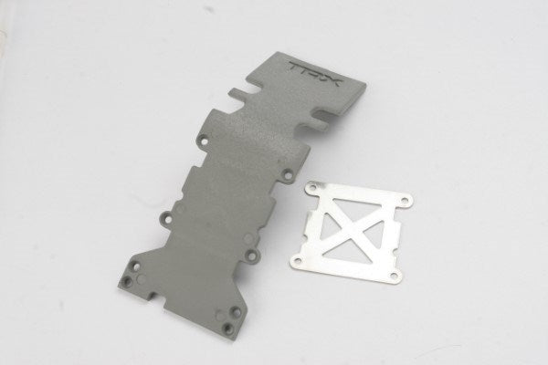 Traxxas 4938A - Skidplate Rear Plastic (Grey)/ Stainless Steel Plate (8733852729581)