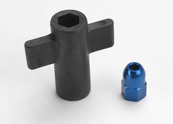 Traxxas 5526 - Antenna crimp nut aluminum (blue-anodized)/ antenna nut tool (769094942769)