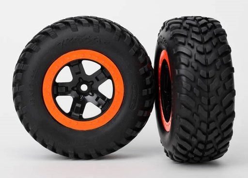 Traxxas 5863R - Tires & Wheels Glued Black Orange Beadlock (2) (4Wd F/R 2Wd Rear) (8338403852525)