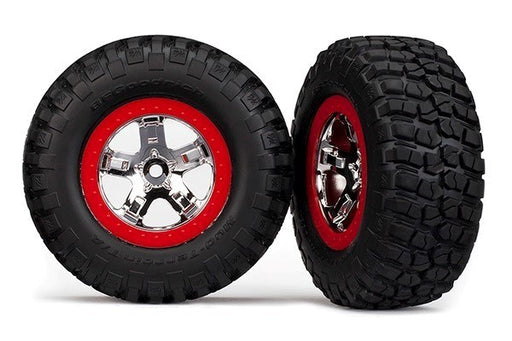 Traxxas 5869 - Tires & wheels assembled glued SCT red beadlock wheels (2) (2WD front) (8827943452909)